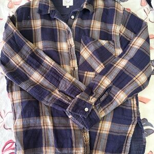 Casual Button Down Shirt in Blue and Tan